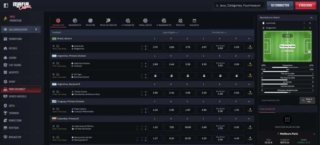Mafia Casino live betting.