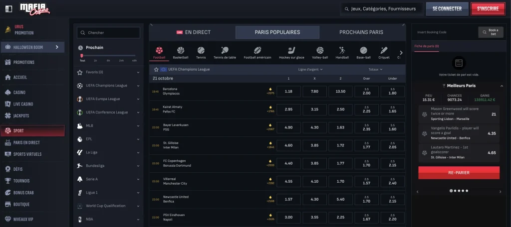 Mafia Casino Sportsbook.