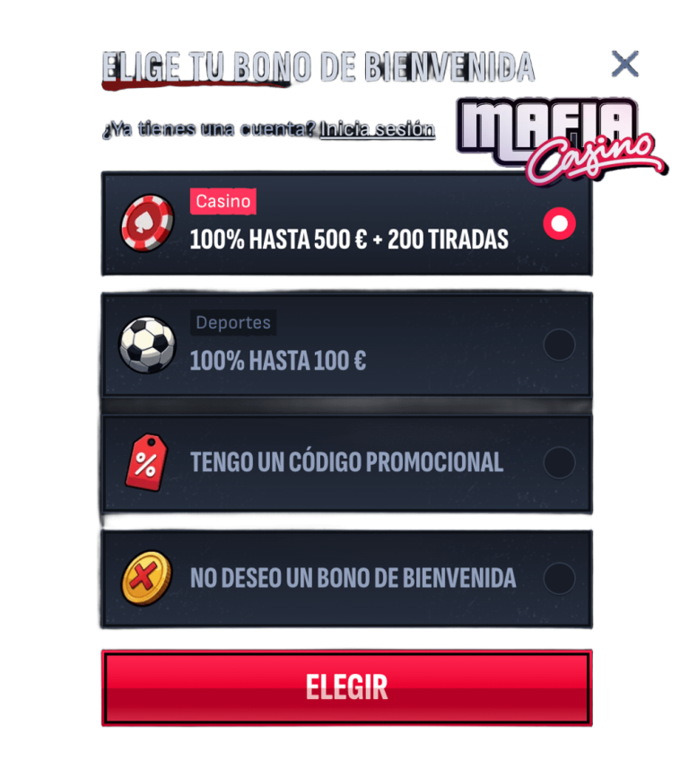 Mafia Casino registration.